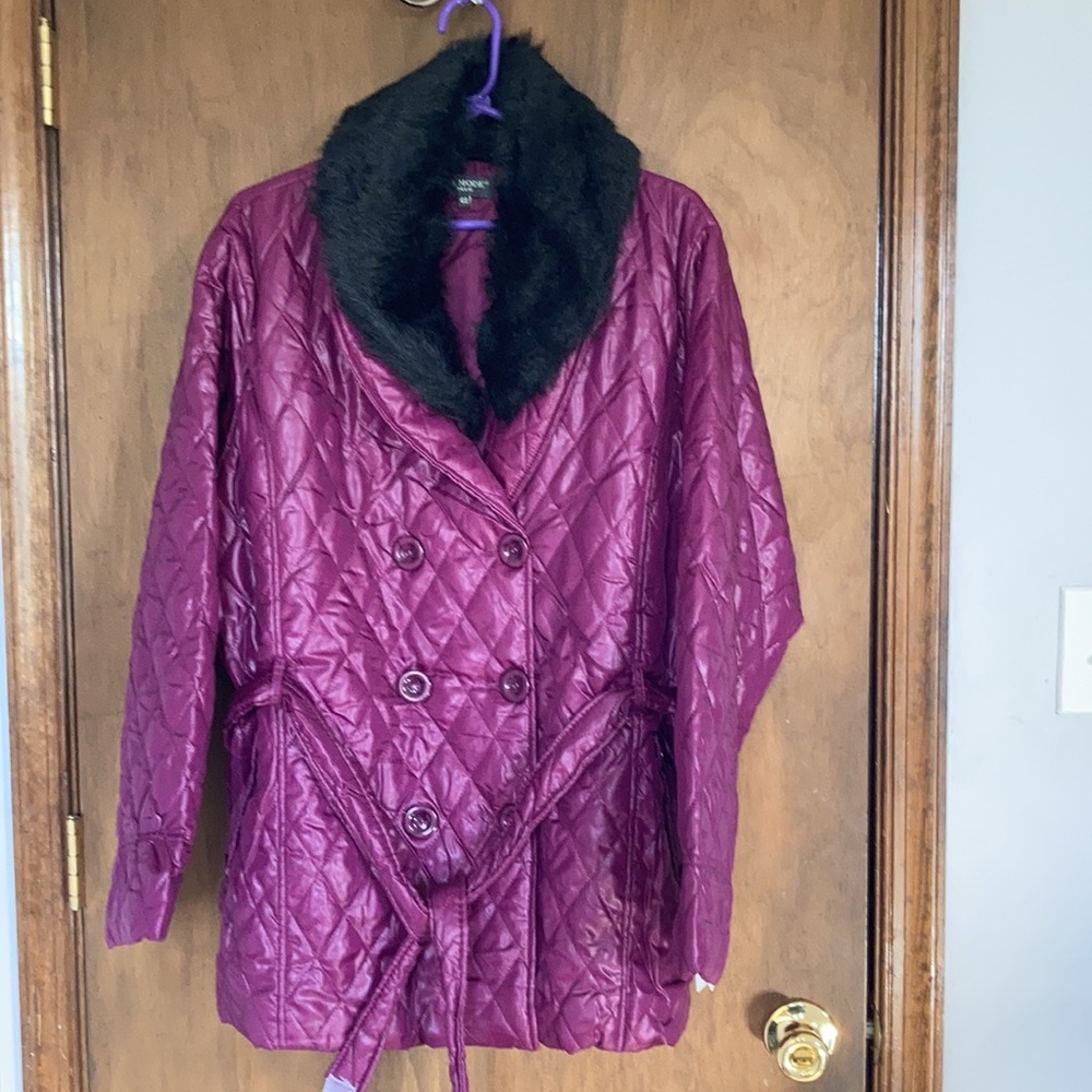 La mode plus size detachable faux fur collar quilted coat w belt 42 - Picture 14 of 17